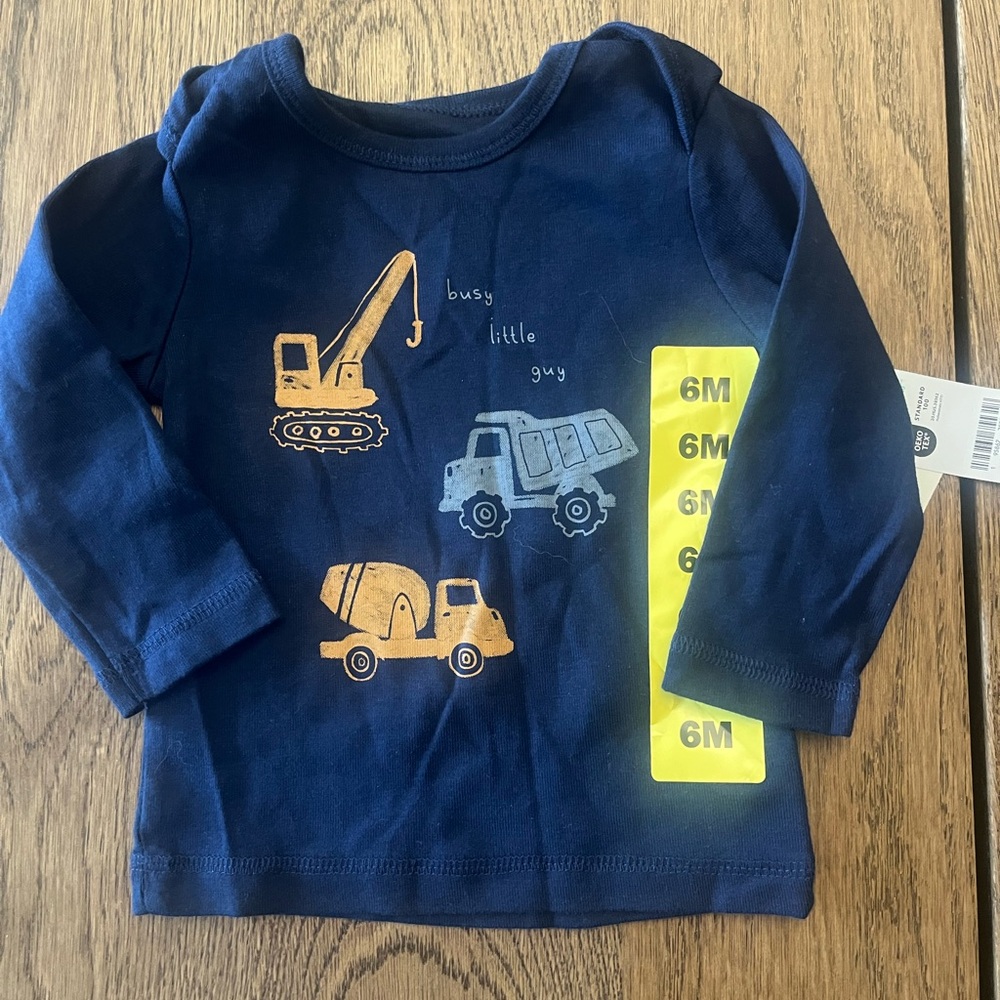 Navy Carter’s Long Sleeve Tee with Construction Trucks